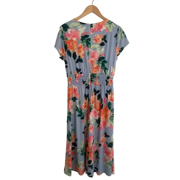 Size 12 VINCE CAMUTO BLUE FLORAL PRINT MIDI DRESS Summer‎ Wedding Party Church - Picture 6 of 7